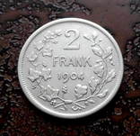 2 франка Бельгия 1904 состояние aUNC серебро, фото №3