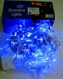 Новогодняя гирлянда . 500 LED лампочек синего цвета свечения , на бело прозрачном кабеле ., фото №3