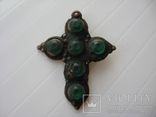 Крест козацкий с зелеными камнями, фото №2