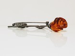Винтажная серебряная брошь янтарная роза, фото №8