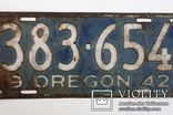 Номерной знак. Aвтомобильный номер США  st. Oregon 1942 года., фото №4