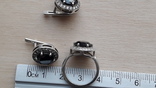 Серьги и кольцо 16.5 с черным камнем, фото №5