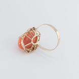 Золотое кольцо с натуральным розовым кораллом, фото №4