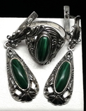 Кольцо, серьги, зеленый камень, фото №5
