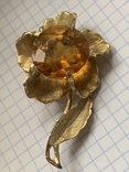 Винтажная Брошь в виде цветка с оранжевым камнем, фото №2
