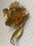 Винтажная Брошь в виде цветка с оранжевым камнем, фото №4