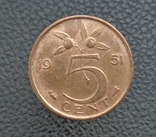 Нидерланды 5 центов 1951, фото №2