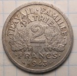 Франция 2 франка, 1943 год, фото №2