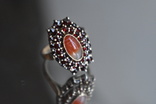 Серебрянный перстень чешские гранаты сердолик- глаз Венеры, фото №2