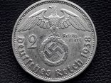 2 марки, Германия, 1938 год, D, серебро 0.625, 8 грамм, фото №3