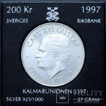 200 Крон 1997 600 лет Кальмарской унии (Серебро 0.925, 27г), Швеция, фото №2