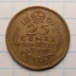 Цейлон 25 центов, 1951 год, фото №2