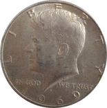 США ½ доллара, 1969 Kennedy Half Dollar,серебро,С252, фото №2