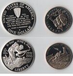 США 1 доллар + 1/2 доллара 1995 набор ПРУФ серебро, фото №2