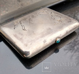 Серебряный портсигар 875 проба с камнем, фото №6