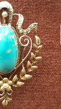 Старинная золотая брошь с бирюзой и жемчугом, фото №3