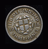 Великобритания 3 пенса 1938 серебро, фото №3