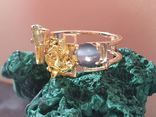 Золотое (585) кольцо с золотым самородком, хризобериллом, демантоидом, фото №3