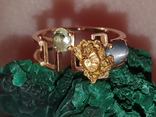 Золотое (585) кольцо с золотым самородком, хризобериллом, демантоидом, фото №5