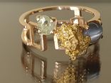 Золотое (585) кольцо с золотым самородком, хризобериллом, демантоидом, фото №7
