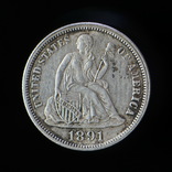 10 Центов / Дайм 1891 Сидящая Свобода, США, фото №2