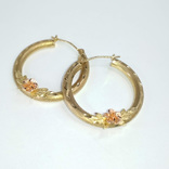 Золотые (10к) серьги-кольца с цветком, фото №3