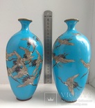Парные вазы Клуазоне  Япония.  Перегородчатая эмаль, фото №2