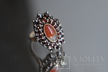 Серебрянный перстень чешские гранаты сердолик- глаз Венеры, фото №2