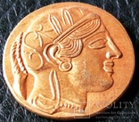 Золота монета Давньої Греці. Сова і Богиня. Позолота 999 новодєл- копія., фото №3