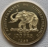 100 франков 1965 год Конго золото 32,25 грамм 900’, фото №2
