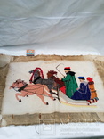 Старинная вышивка крестиком.Зима, тройка лошадей сани., фото №4