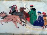 Старинная вышивка крестиком.Зима, тройка лошадей сани., фото №5