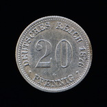 20 Пфеннгов 1876 F, Германия аUNC, фото №3