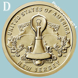 США, 1 доллар 2019 года. Нью-Джерси. Лампа Эдисона, двор D, фото №2