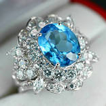 Кольцо 925 натуральный голубой топаз, цирконий., фото №3
