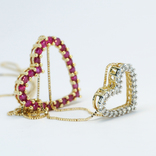 Золотая подвеска "Два сердца" с натуральными рубинами и бриллиантами, фото №5