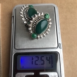 Серебряные серьги с зелёным агатом, 12,54 грамм, фото №7
