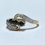 Золотое кольцо с 3-мя сапфирами и бриллиантами, photo number 2