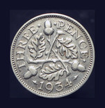 Великобритания 3 пенса 1934 серебро, фото №2