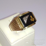 Мужское золотое кольцо с масонской символикой и бриллиантом, фото №3