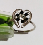 Кольцо скань сердечко с камнями, фото №2