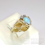 Винтажное золотое кольцо с натуральным опалом и бриллиантами, фото №7