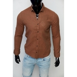 Рубашка мужская льняная Figo 15276-3 с регулировкой рукава коричневая, фото №2