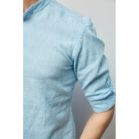 Рубашка мужская льняная  Figo 18018-1 с регулировкой рукава светло-синяя, фото №3
