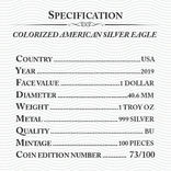Серебряная монета 1 доллар США 2019 год. Серебро. Тираж 100 экземпляров в Мире., фото №5