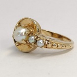 Винтажное золотое (10к) кольцо с тремя жемчужинами, фото №2