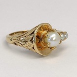 Винтажное золотое (10к) кольцо с тремя жемчужинами, фото №3