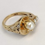 Винтажное золотое (10к) кольцо с тремя жемчужинами, фото №5