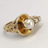Винтажное золотое (10к) кольцо с тремя жемчужинами, фото №6