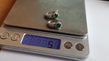 Серебряные серьги 925 проба, родированные. Зеленый прозрачный камень., фото №10